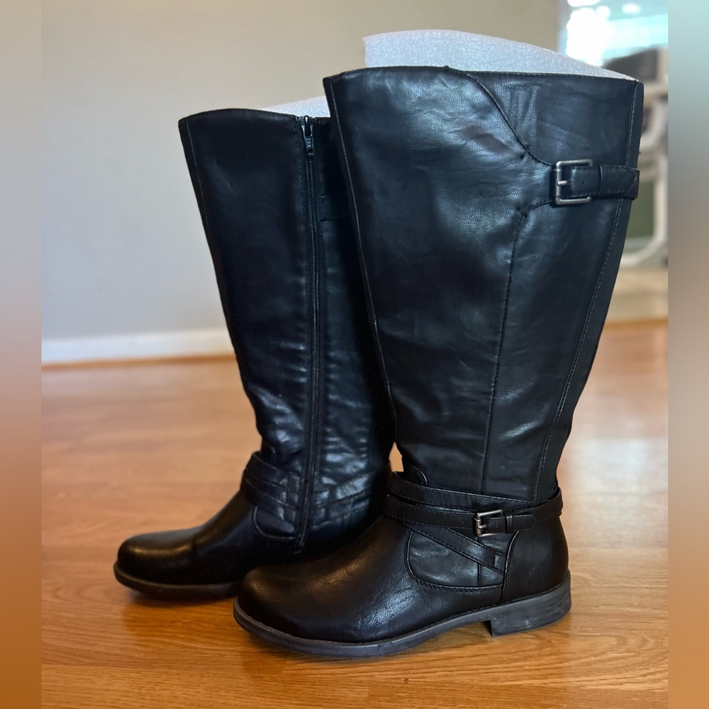 Black Wide Calf Bear Trap Boots